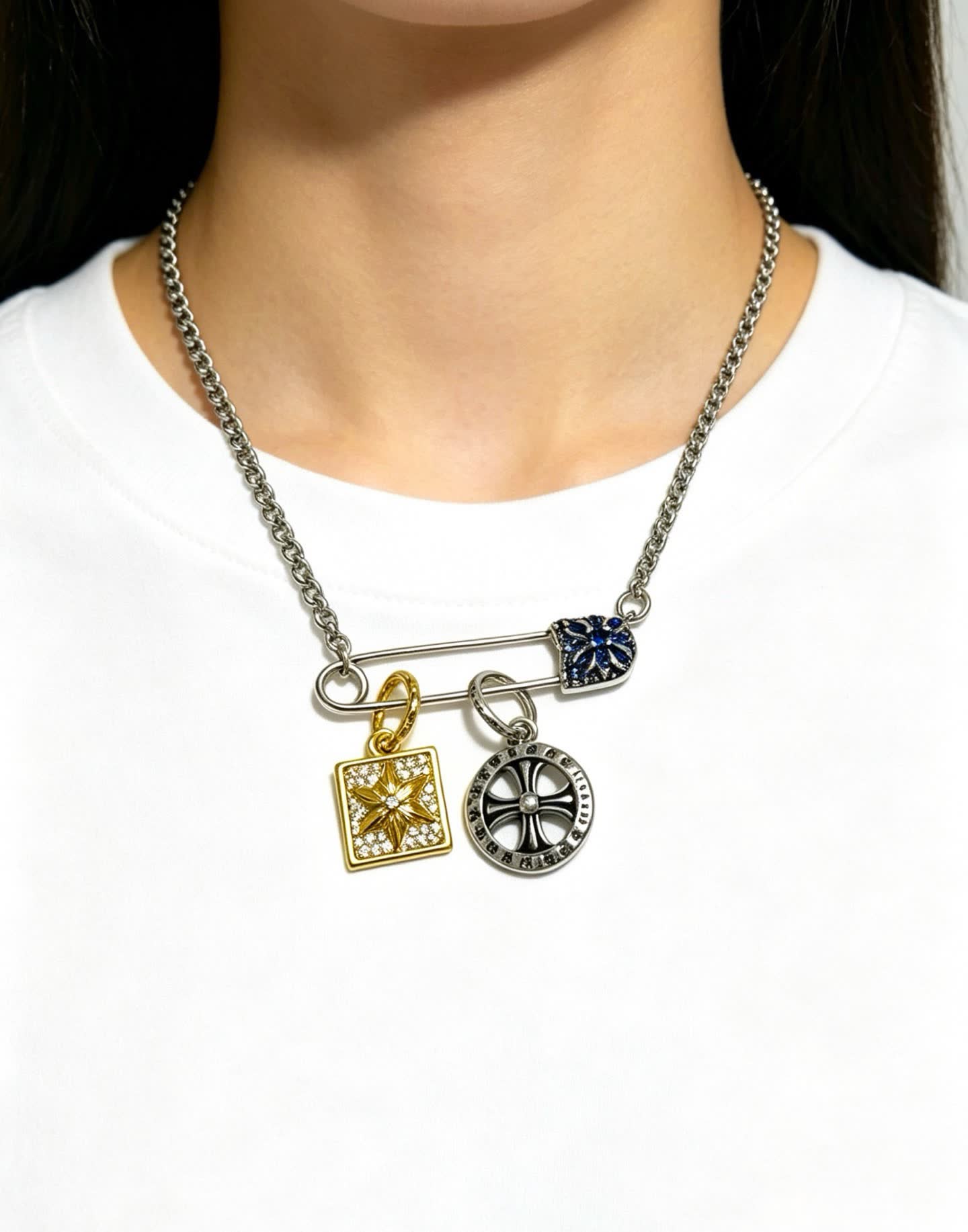 Chrome Hearts Necklace with Square and Round Charms